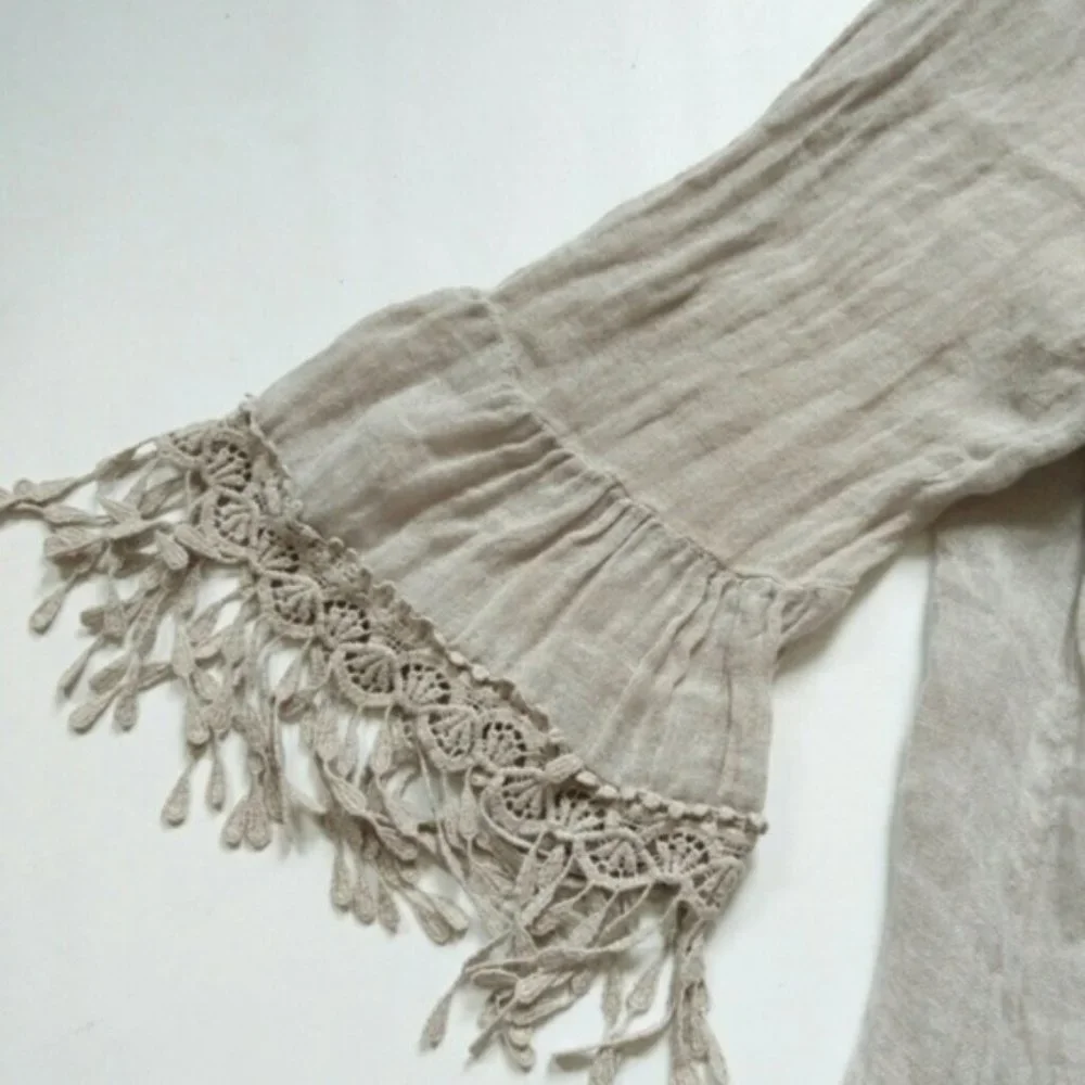 Linen Boho style blouse top lace top high low - Picture 16 of 16